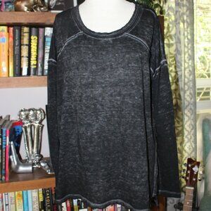 We The Free Oversized Black Thin Weave Hi-Low Top XS Free People
